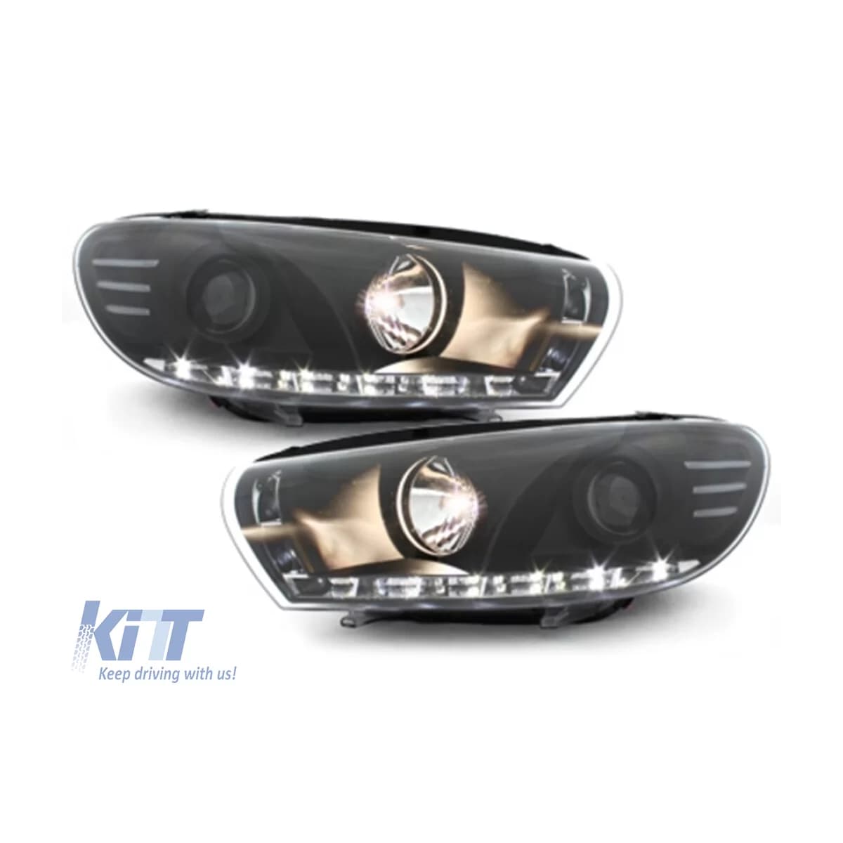 LED DRL Headlights suitable for VW Scirocco (2008-04.2014) Black