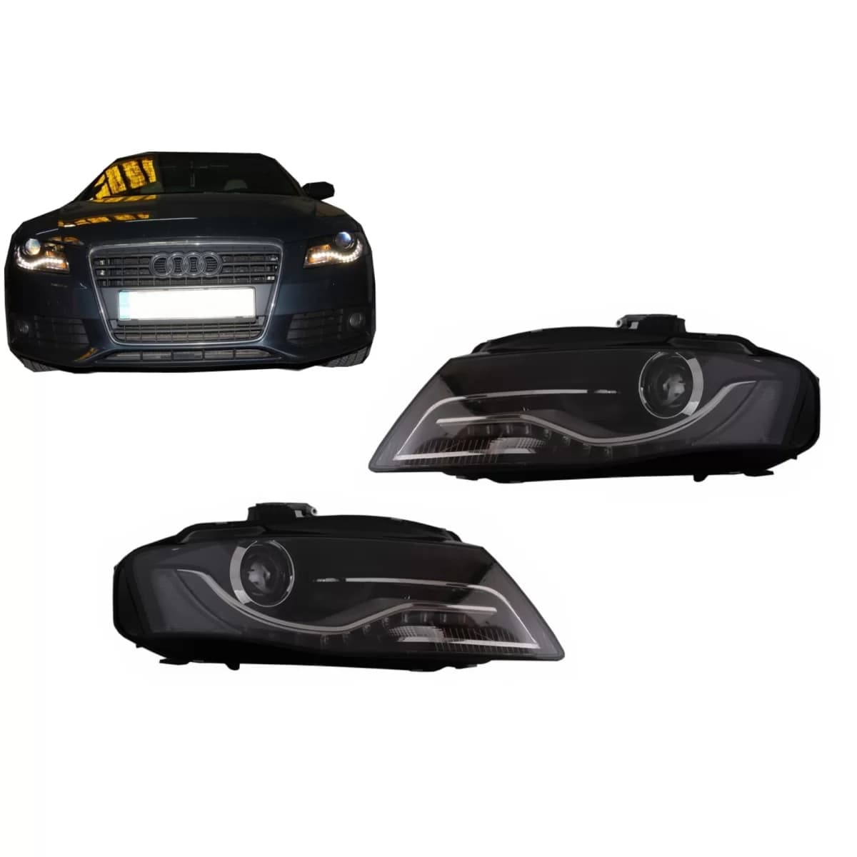 LED DRL Headlights suitable for Audi A4 B8 8K (04.2008-2011) with Daytime Running Lights Black