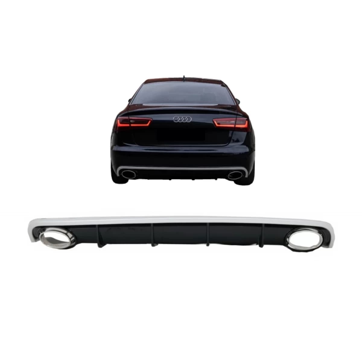 Rear Bumper Valance Diffuser suitable for Audi A6 C7 4G Limousine Avant (2010-2014) with Exhaust Tips RS6 Design