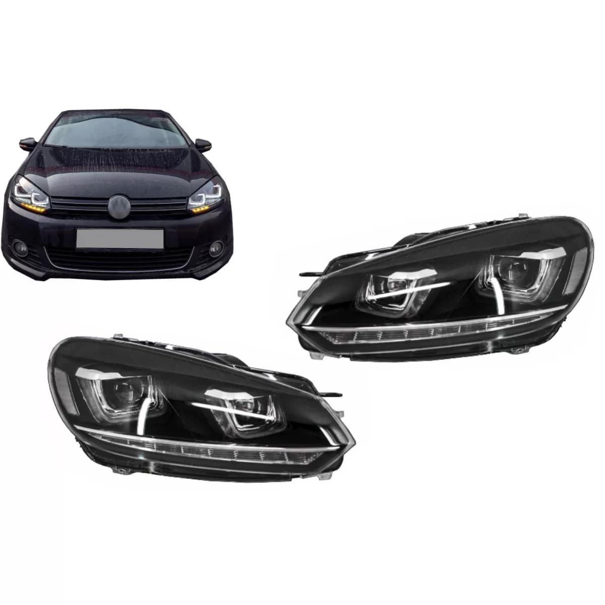 Headlights suitable for VW Golf 6 VI (2008-2013) Golf 7 3D LED DRL U-Design LED Flowing Turning Light Chrome