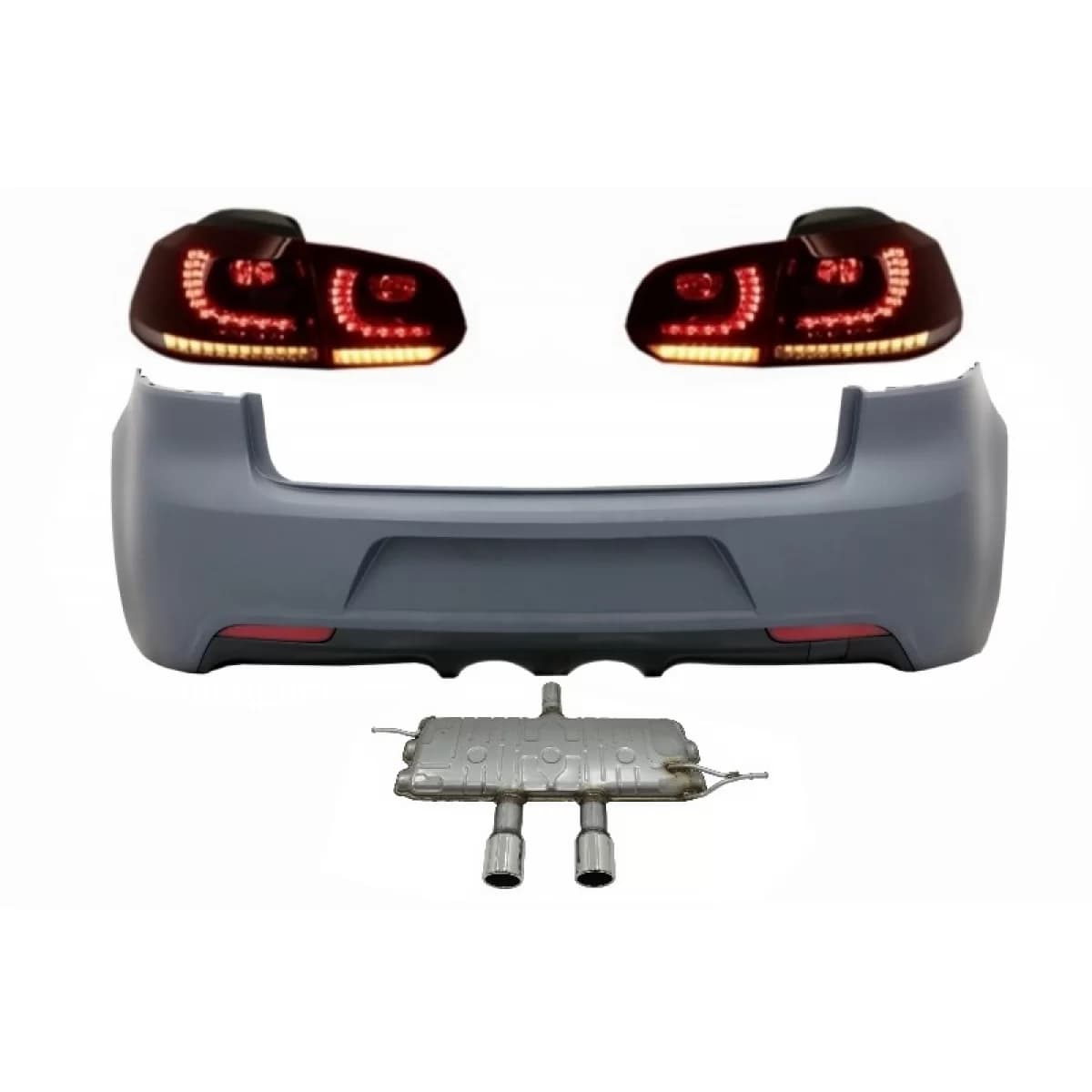 Rear Bumper suitable for VW Golf VI (2008-2013) R20 Design with Taillights Full LED Red Smoke and Exhaust System