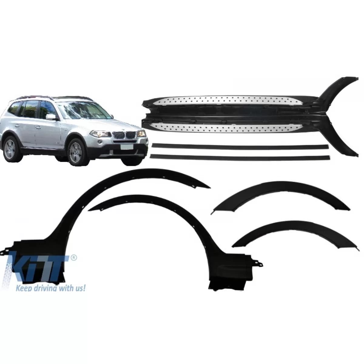 Wheel Arches Fender Flares suitable for BMW X3 E83 LCI (2006-2010) with Running Boards Side Steps