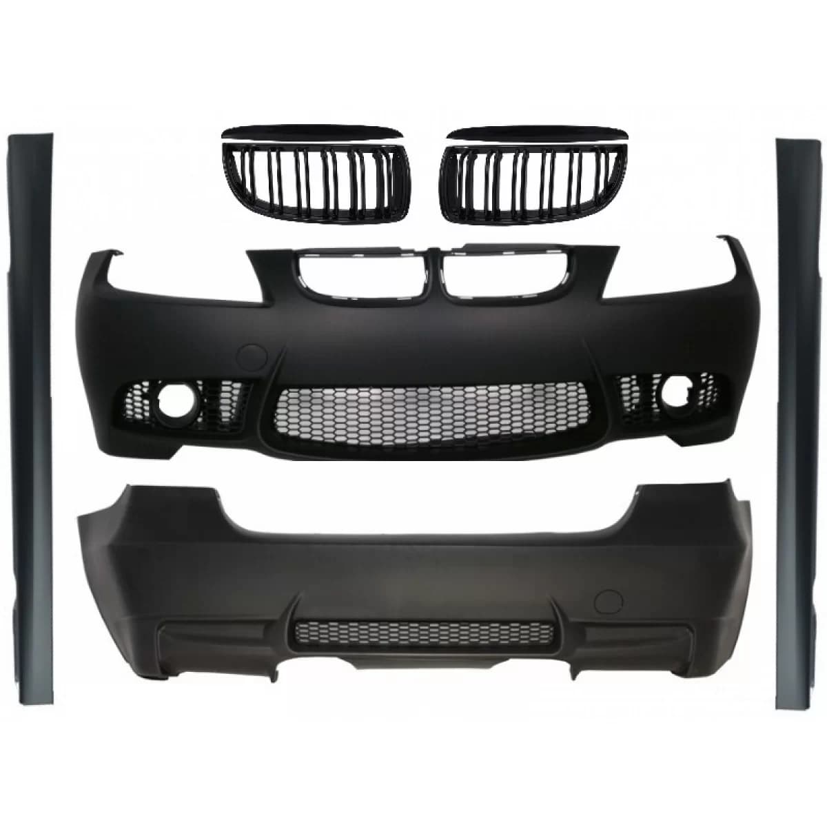 Body Kit suitable for BMW E90 3 Series (2004-2008) Non-LCI M3 Design with Grille Double Stripe Piano Black