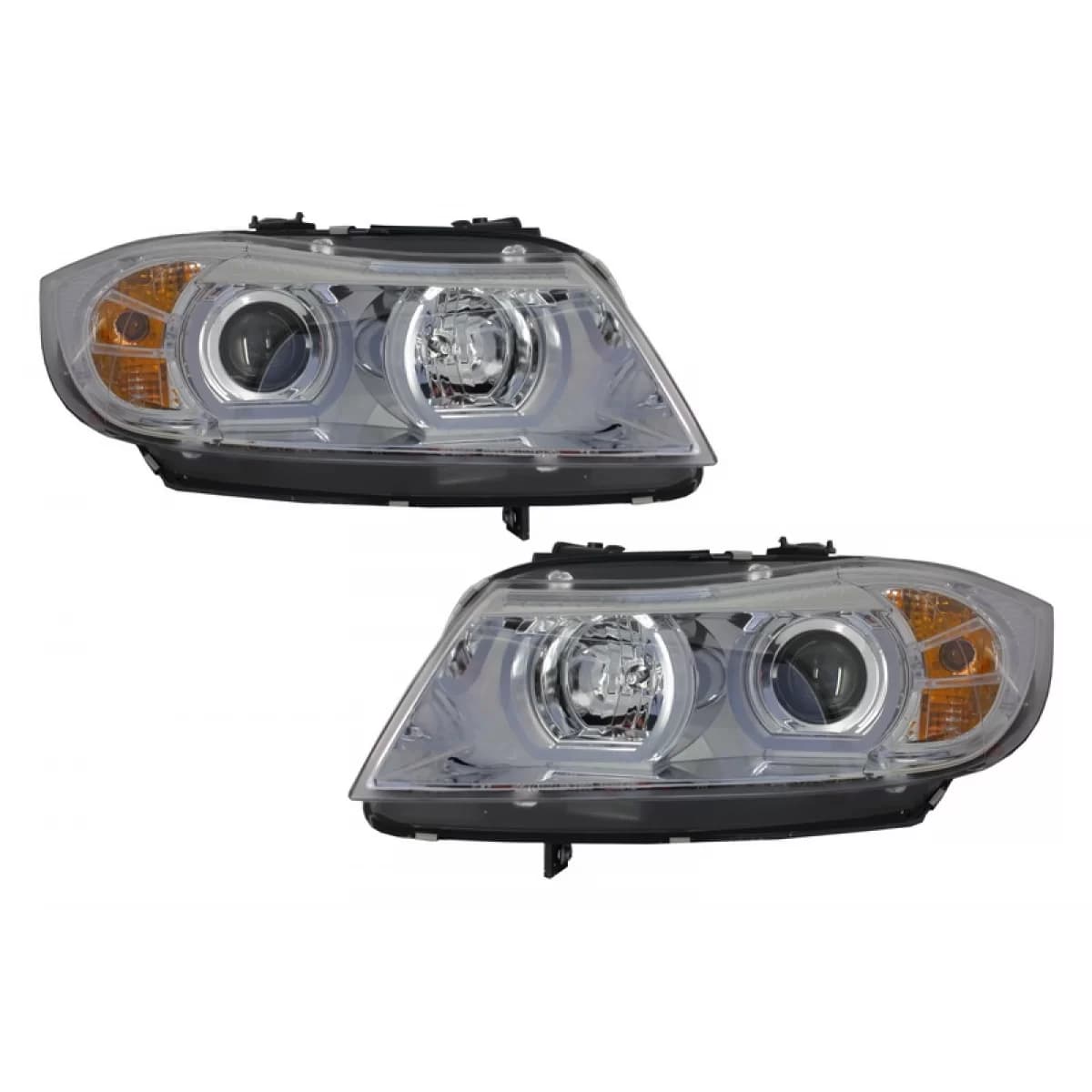 Headlights 3D LED Angel Eyes suitable for BMW E90 E91 (03.2005-08.2008) U-Type Chrome HID