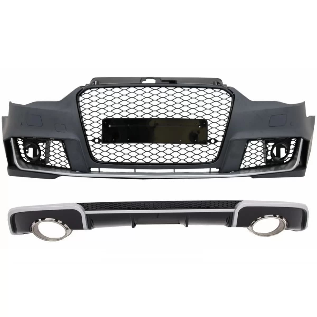 Front Bumper suitable for Audi A3 8V (2012-2015) with Rear Bumper Air Diffuser and Exhaust Tips Hatchback Sportback RS3 Design