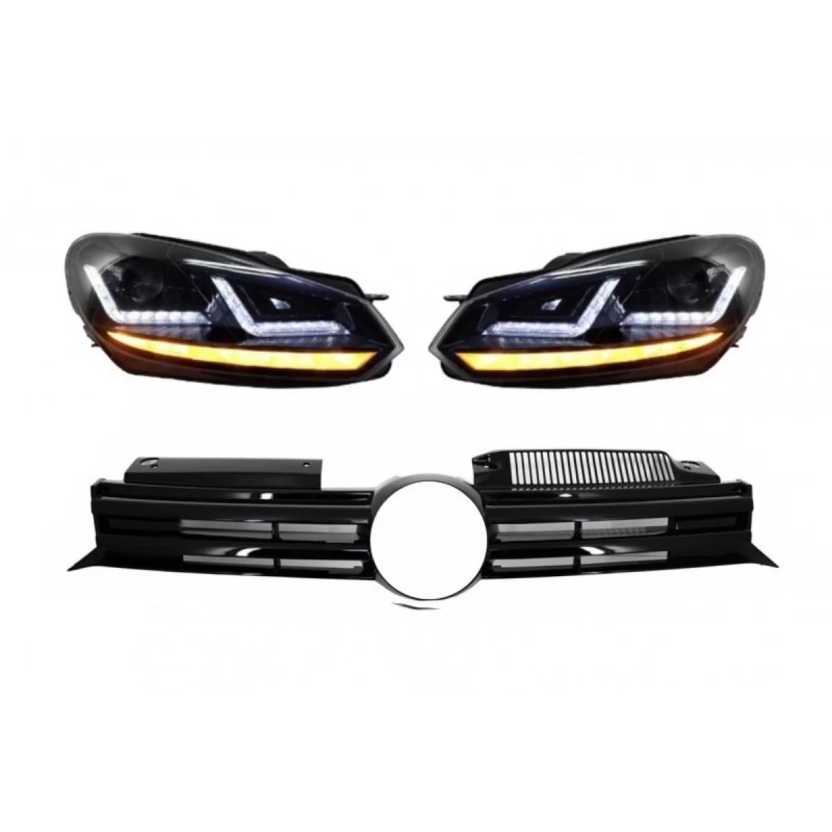 Front Grille suitable for VW Golf VI (2008-2012) with Osram Xenon Headlights LED Dynamic Sequential Turning Lights R20 Design