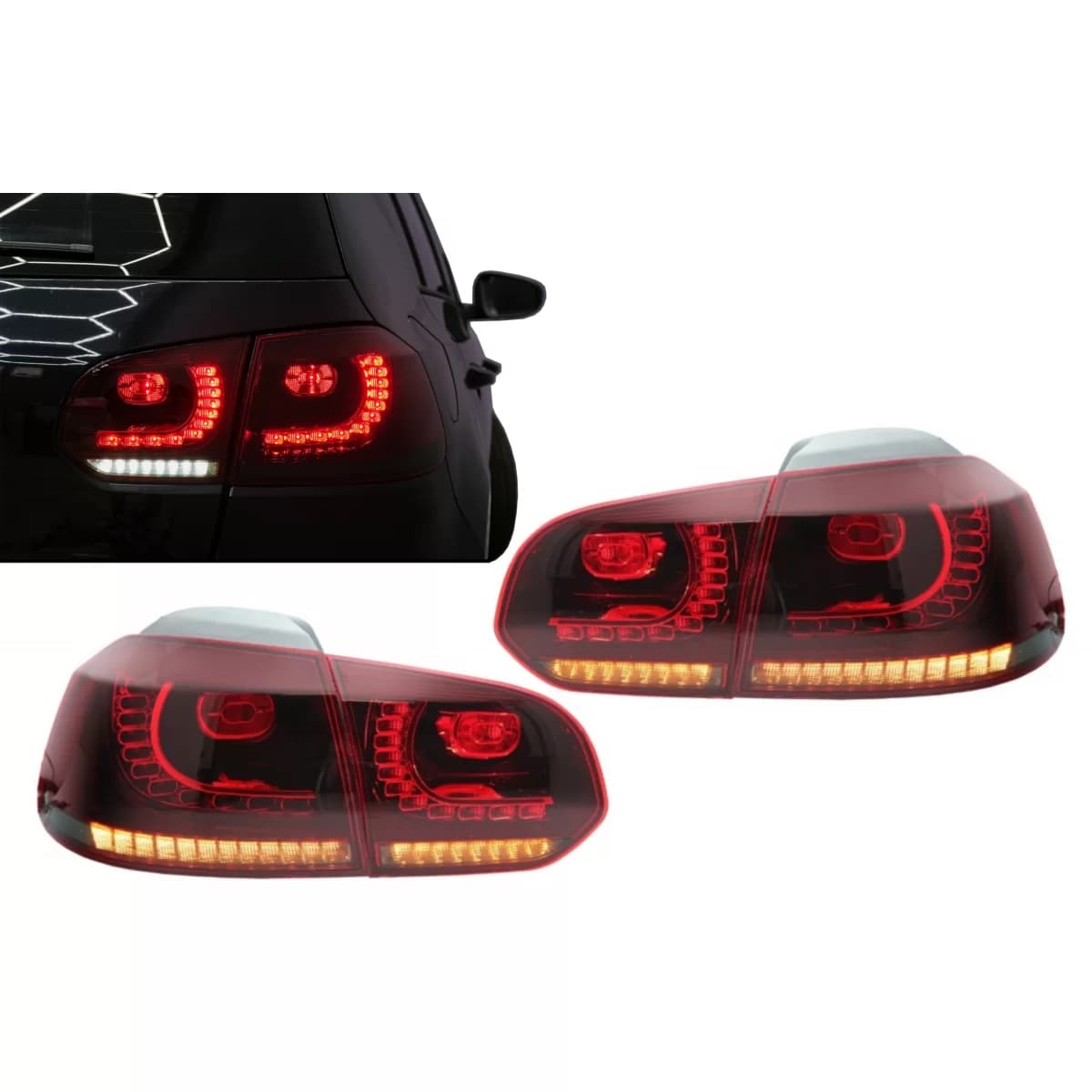 Taillights Full LED suitable for VW Golf 6 VI (2008-2013) R20 Design Red Cherry with Sequential Dynamic Turning Lights (LHD and RHD)