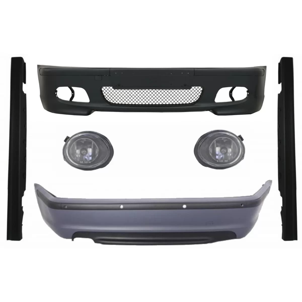Body Kit suitable for BMW 3 Series E46 Sedan (1998-2004) Bumper with PDC Side Skirts and Fog Lights Clear Chrome M-Technik Design