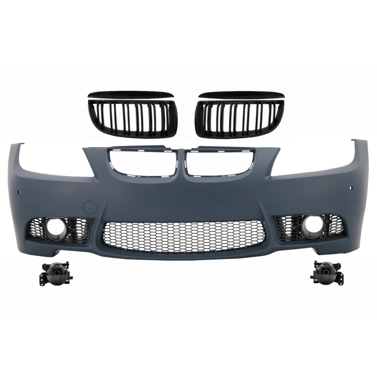 Front Bumper Kidney Grilles suitable for BMW 3 series E90 Sedan E91 Touring (2004-2008) Non LCI M3 Design with Fog Lights Smoke