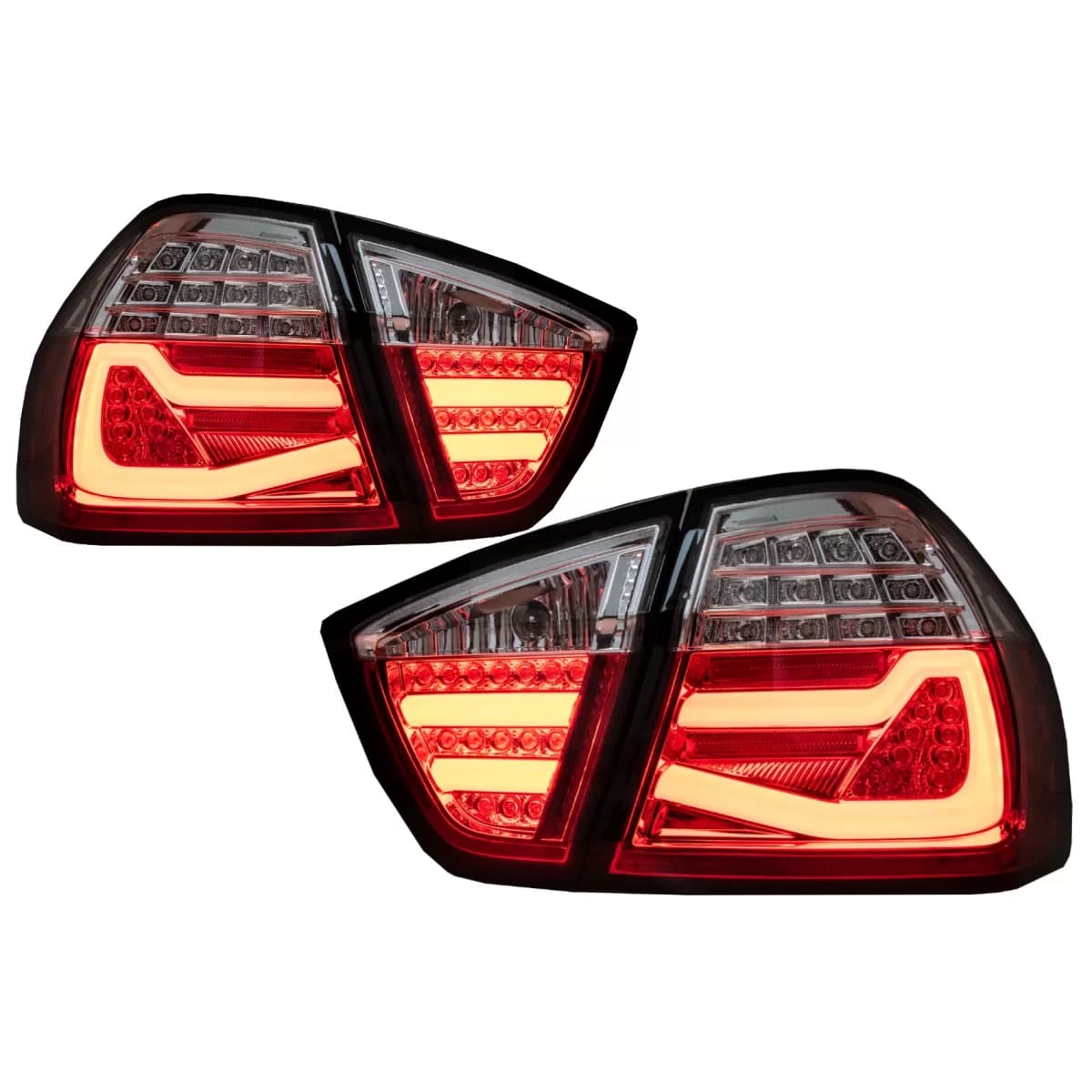 LED Taillights suitable for BMW 3 Series E90 (03.2005-08.2008) Red White LightBar F30 LCI Design