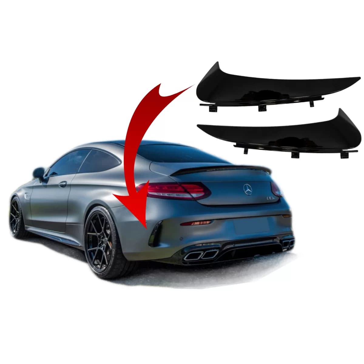 Rear Bumper Flaps Side Fins Flics suitable for Mercedes C-Class C205 A205 (2014-2018) Coupe Cabriolet Piano Black