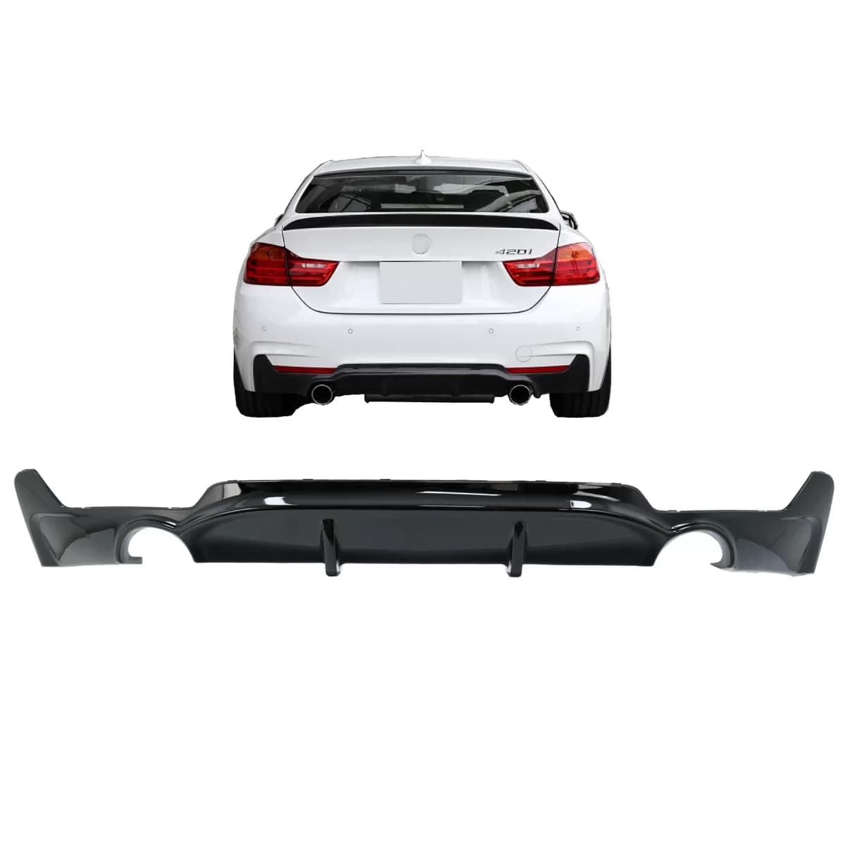 Rear Bumper Diffuser suitable for BMW F32 F33 F36 (2013-) Coupe Cabrio 4 Series M Performance Design Twin Single Outlet Piano Black