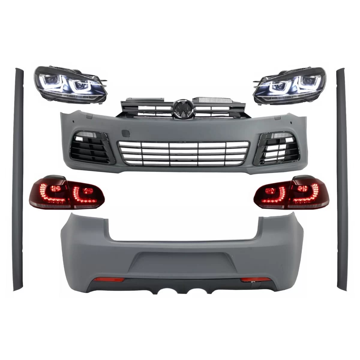Complete Body Kit suitable for VW Golf VI 6 MK6 (2008-2013) R20 Design with Headlights and Taillights Dynamic Turning Light