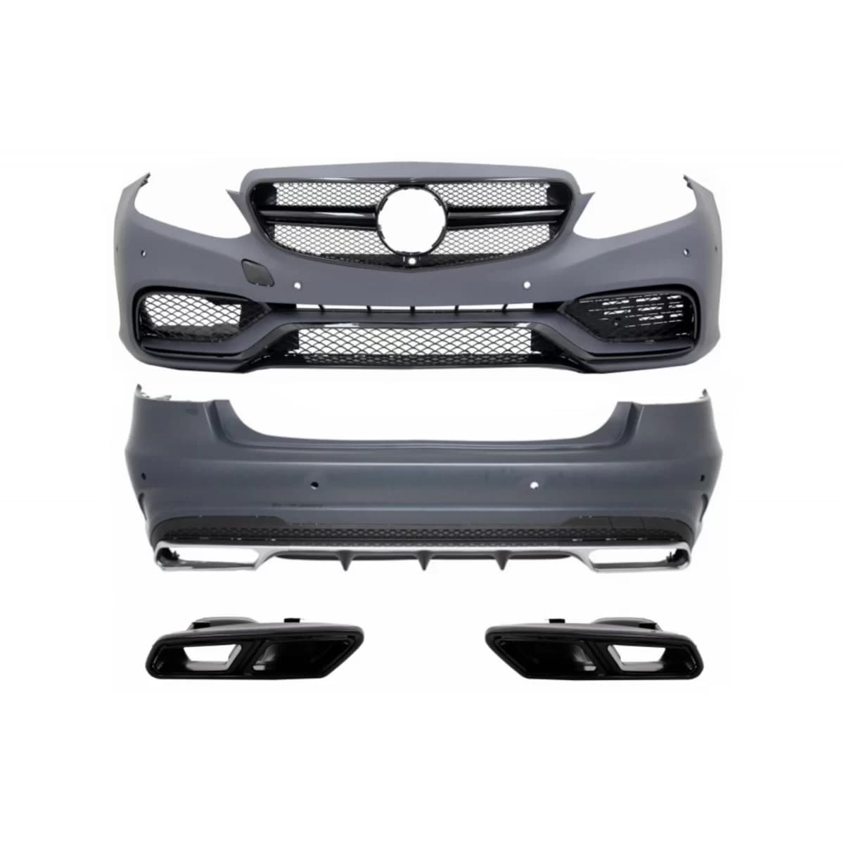 Body Kit suitable for Mercedes E-Class W212 Facelift (2013-2016) with Exhaust Muffler Tips Black E63 Design Piano Black