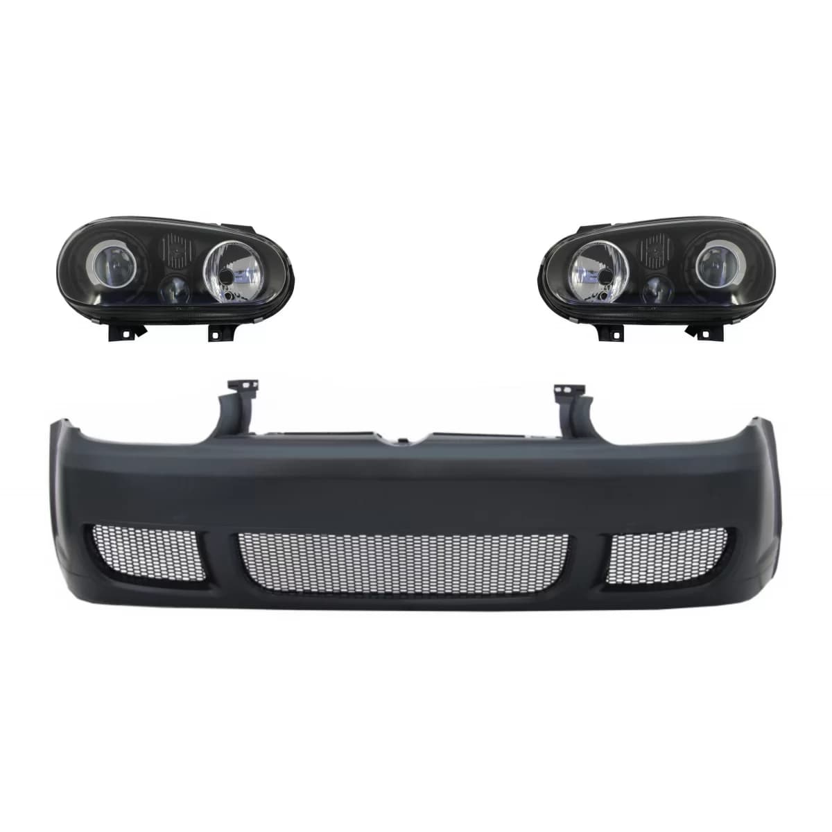 Front Bumper with Headlights Black suitable for VW Golf IV 4 MK4 (10.1997-09.2003) R32 Look