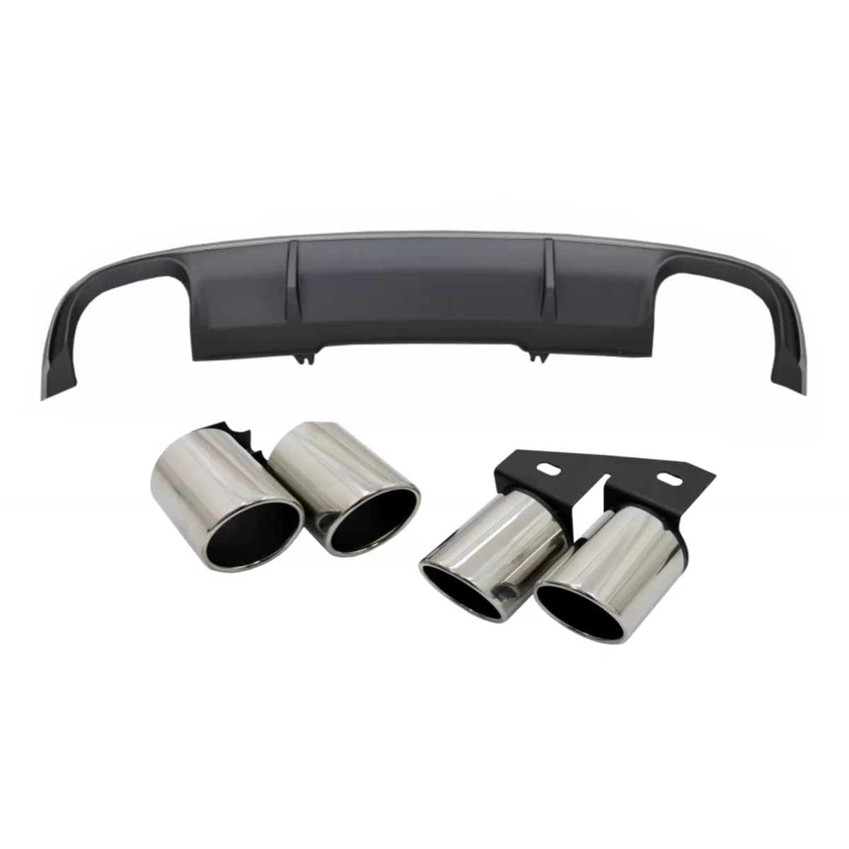 Rear Bumper Valance Diffuser suitable for Audi A4 B9 8W Sedan/Avant (2016-2018) with Exhaust Muffler Tips Tail Pipes S4 Design For Standard Edition Grey