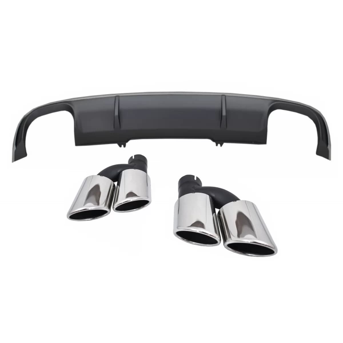 Rear Bumper Valance Diffuser suitable for Audi A4 B9 8W Sedan/Avant (2016-2018) with Exhaust Muffler Tips Tail Pipes S4 Design For Standard Edition Grey