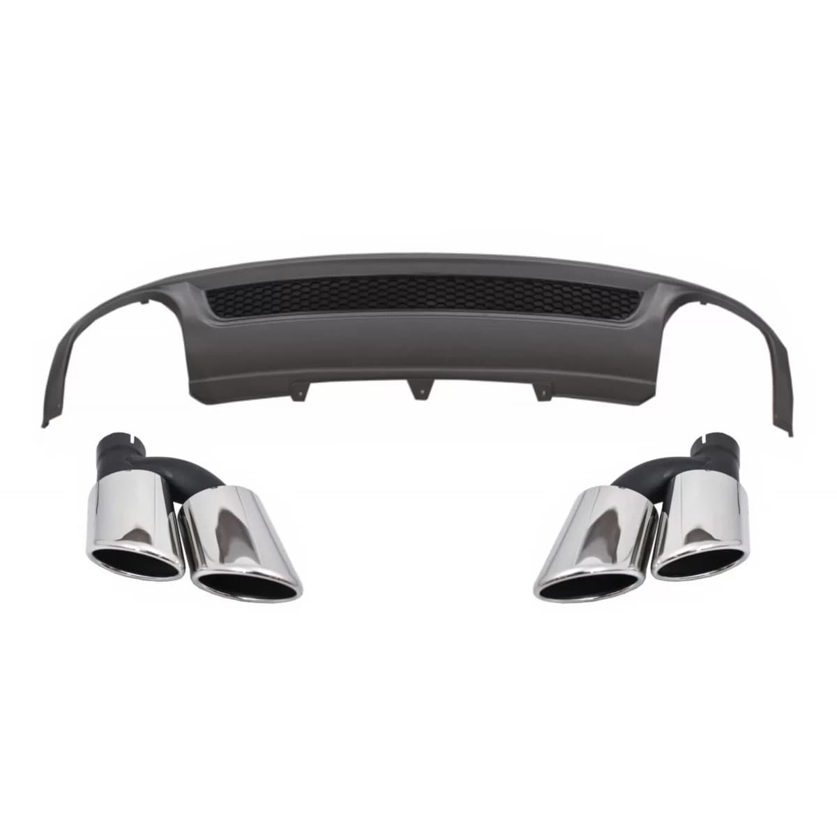 Rear Bumper Valance Air Diffuser suitable for Audi A4 B8 Pre Facelift Limousine Avant (2008-2011) with Exhaust Muffler Tips Tail Pipes S-Line Design only Standard Bumper