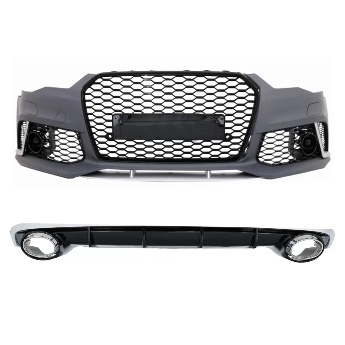 Front Bumper suitable for Audi A6 4G Facelift (2015-2018) and Rear Bumper Valance Diffuser With Exhaust Tips RS6 Design
