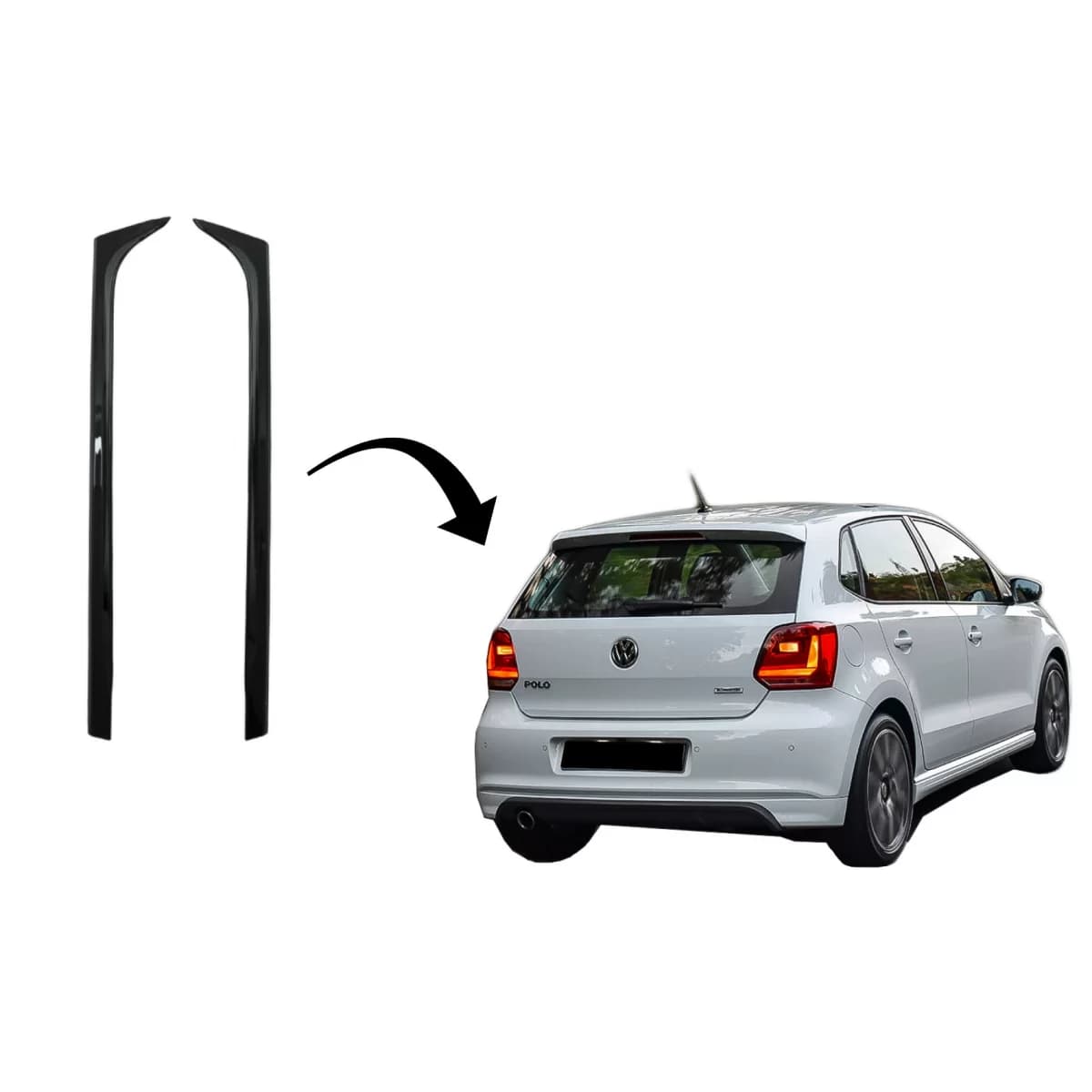 Trunk Rear Window Fin Spoiler suitable for VW Polo 6R MK5 (2009-2018) GTI Design Piano Black