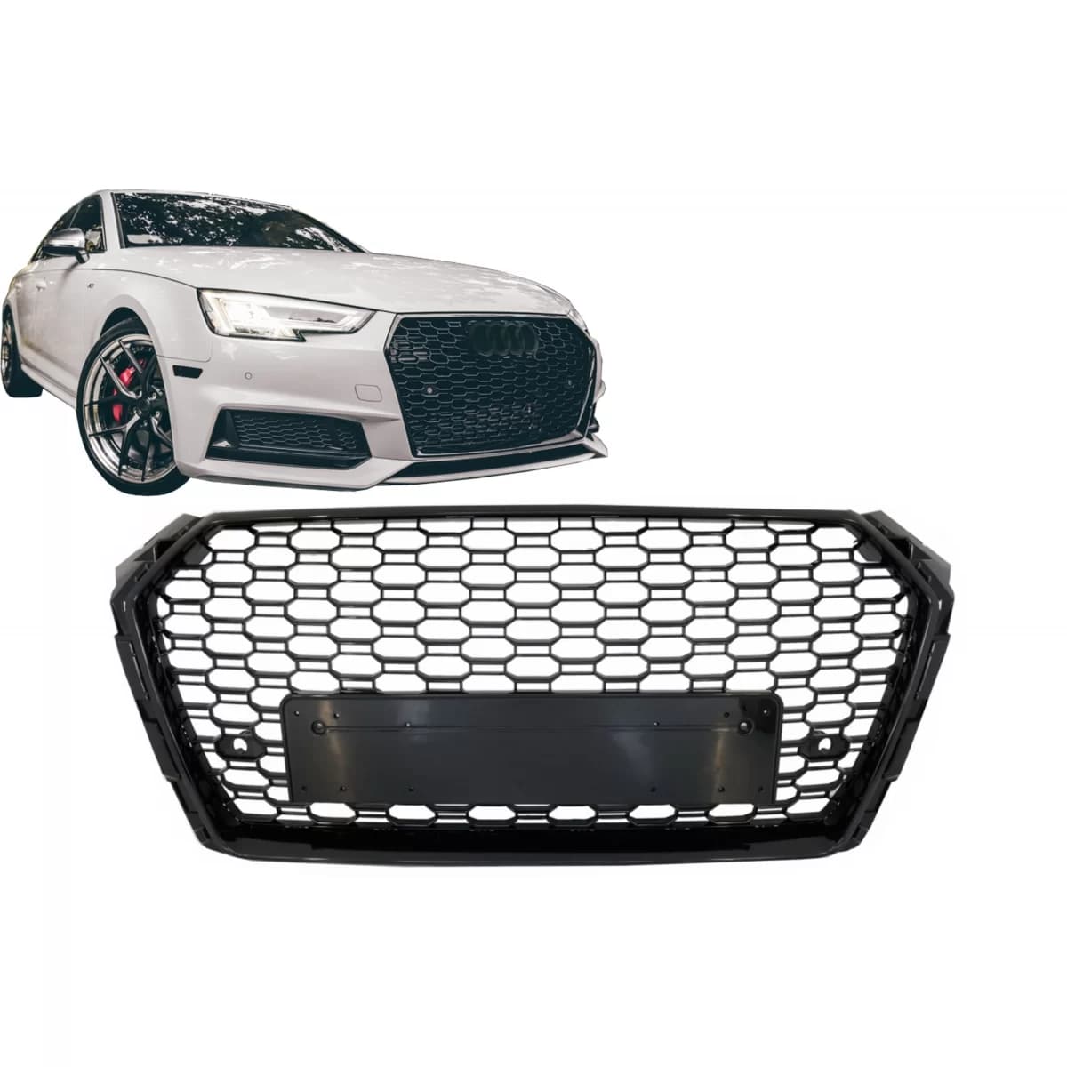 Badgeless Front Grille suitable for Audi A4 B9 8W (2016-2018) Sedan Avant RS Design Piano Black
