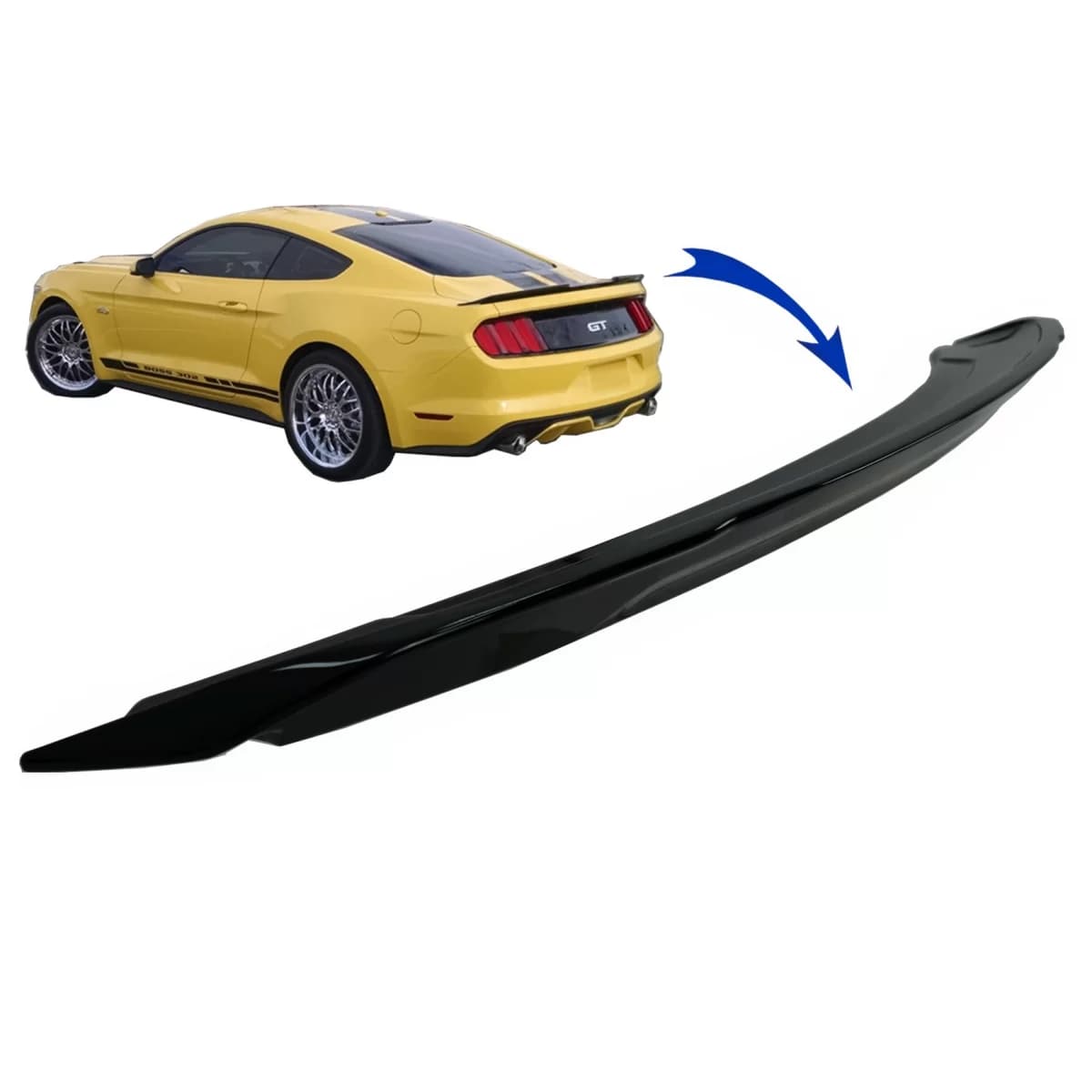 Trunk Boot Spoiler suitable for Ford Mustang Mk6 VI Sixth Generation (2015-2020) GT350 Design Piano Black