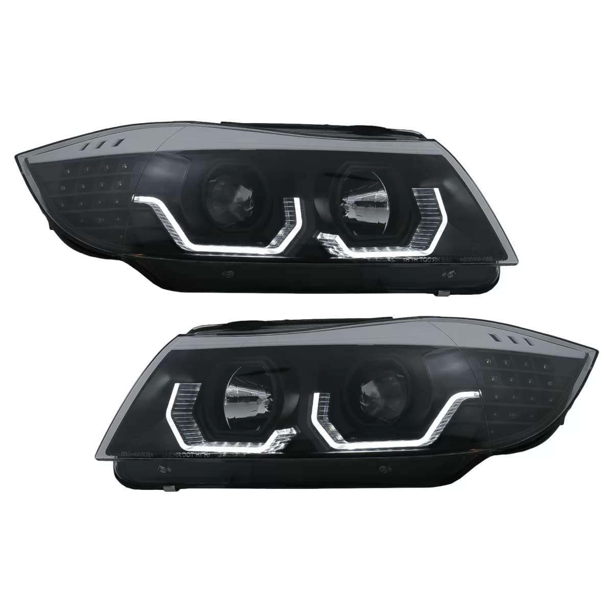 3D LED Angel Eyes Headlights suitable for BMW 3 Series E90 Limousine E91 Touring (03.2005-08.2008) LHD Black