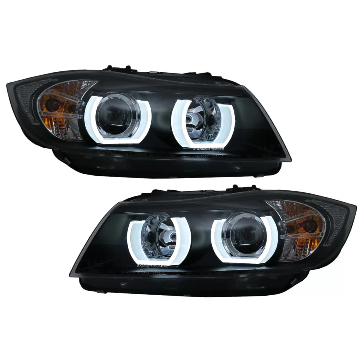 U-LED 3D Headlights Xenon suitable for BMW 3 Series E90 Limousine E91 Touring (03.2005-08.2008) LHD Black
