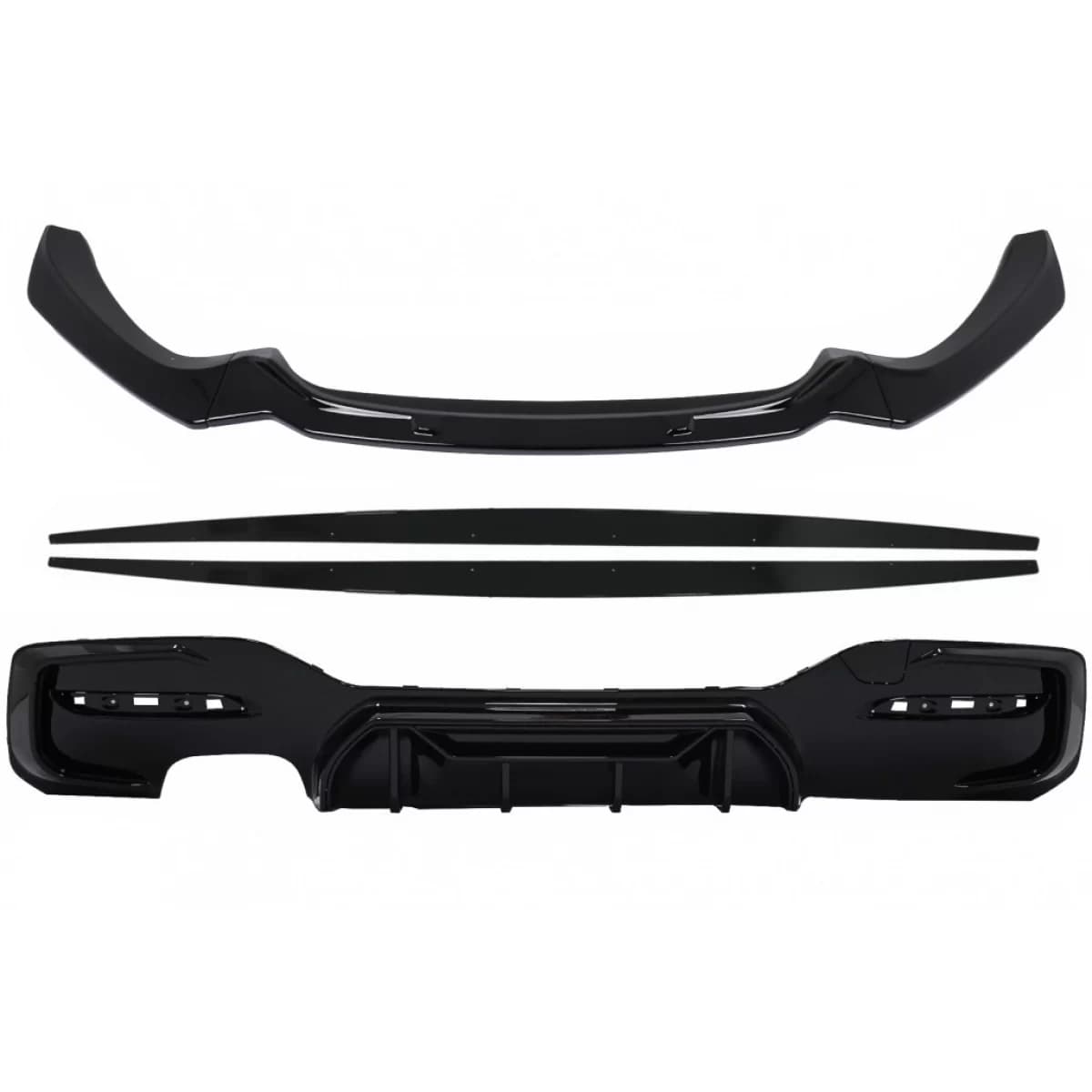 Front Bumper Lip Spoiler suitable for BMW 1 Series F20 F21 LCI (2015-2019) with Rear Bumper Spoiler Valance Diffuser and Side Skirts Extensions Hatchback M Sport Piano Black