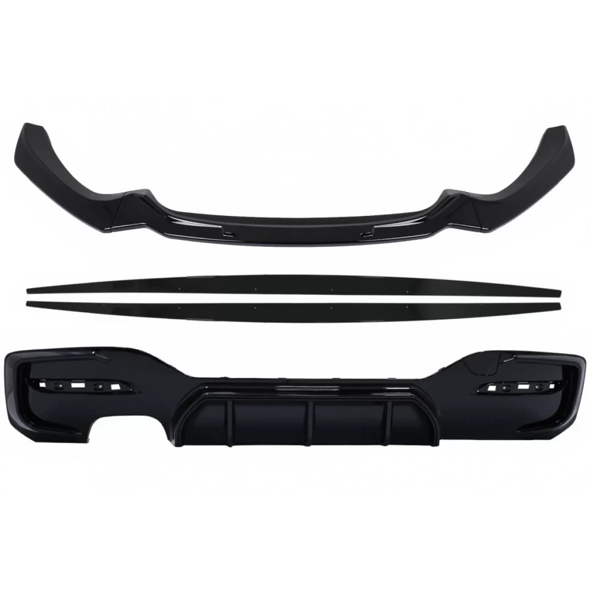 Front Bumper Lip Spoiler suitable for BMW 1 Series F20 F21 LCI (2015-2019) with Rear Bumper Spoiler Valance Diffuser and Side Skirts Extensions Hatchback M Sport Piano Black
