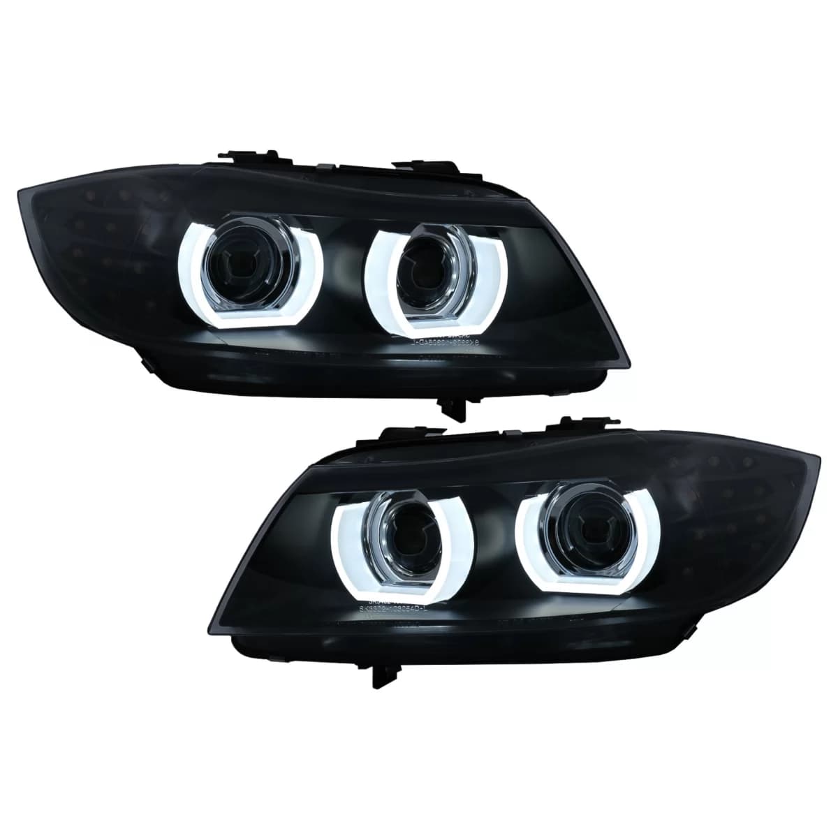 3D Angel Eyes LED DRL Xenon Headlights suitable for BMW 3 Series E90 E91 LCI (2008-2011) Black