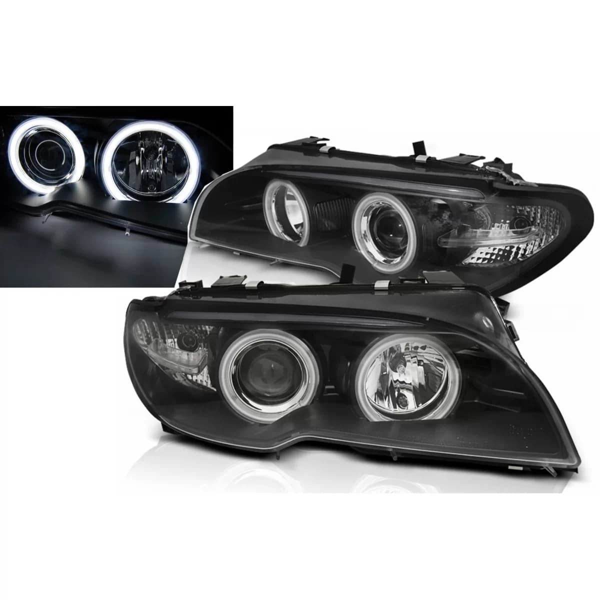 Angel Eyes CCFL Headlights suitable for BMW 3 Series E46 Coupe Cabrio (04.2003-2006) Black