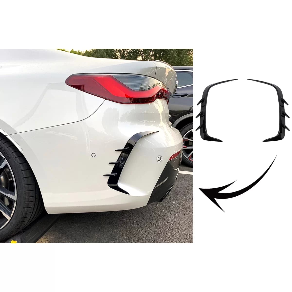 Rear Bumper Flaps Side Fins Flics suitable for BMW 4 Series G22 Coupe (2020-Up) M Tech Piano Black