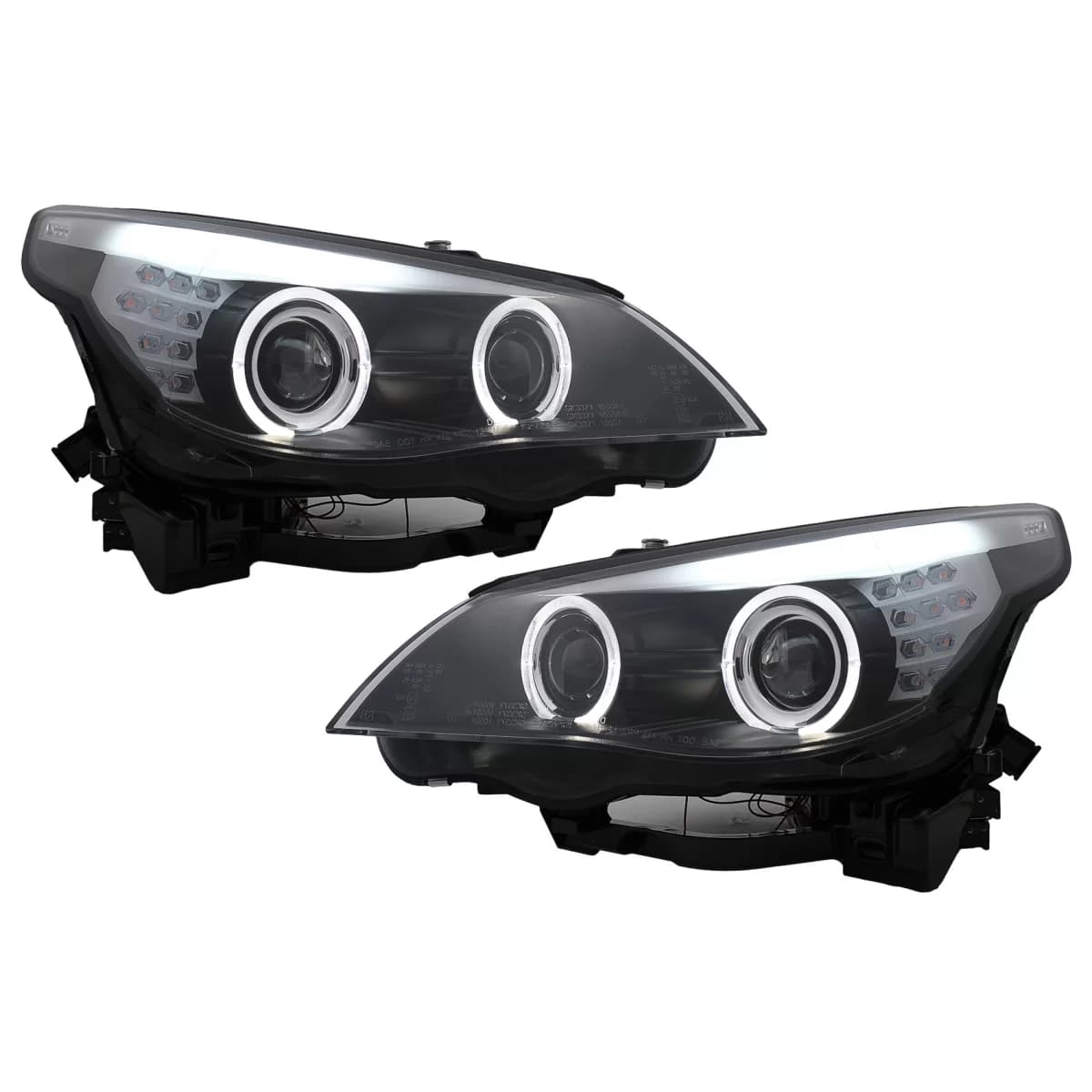 LED Angel Eyes Headlights suitable for BMW 5 Series E60 E61 (2003-2007) Black LCI Design