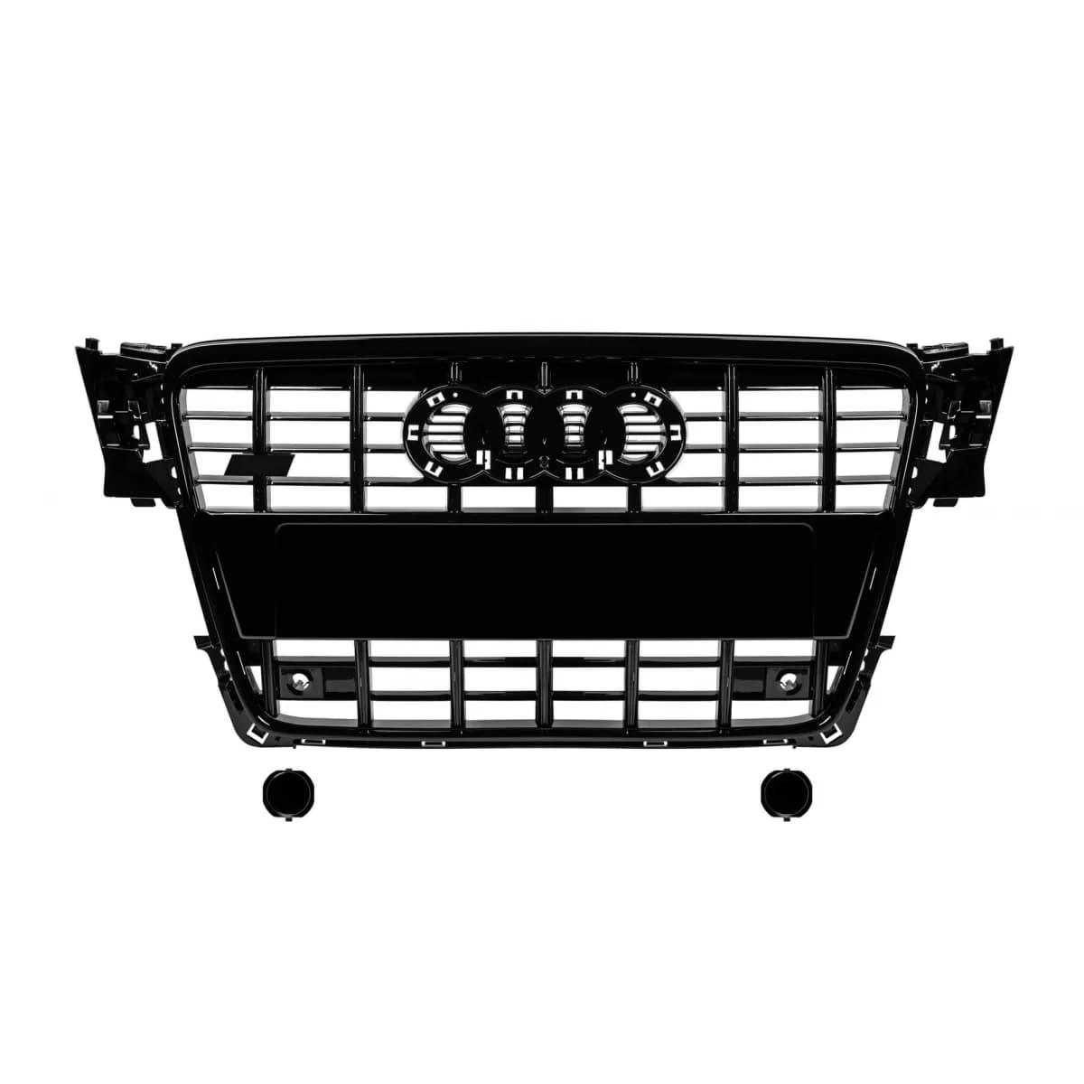 Black lacquer grille type S4 suitable for Audi A4 2007-2011 for the model equipped with standard front bumper, with emblem base, with openings for parking sensors