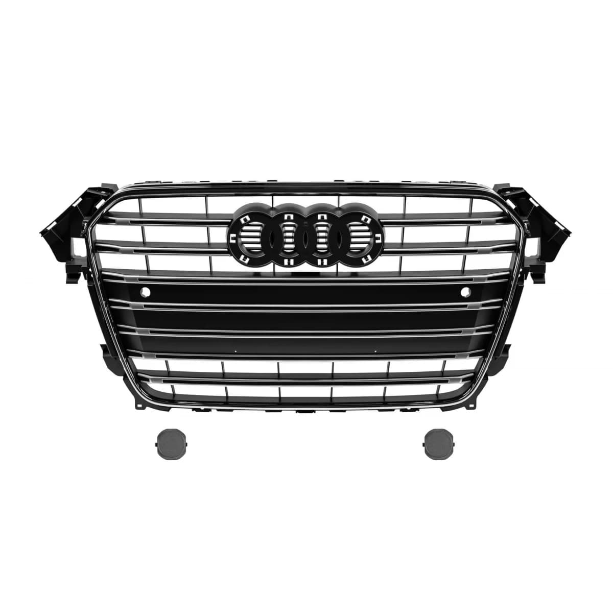 Chrome/black S4 type grille suitable for Audi A4 2011-2015 for the model equipped with standard front bumper, with emblem base, with openings for parking sensors