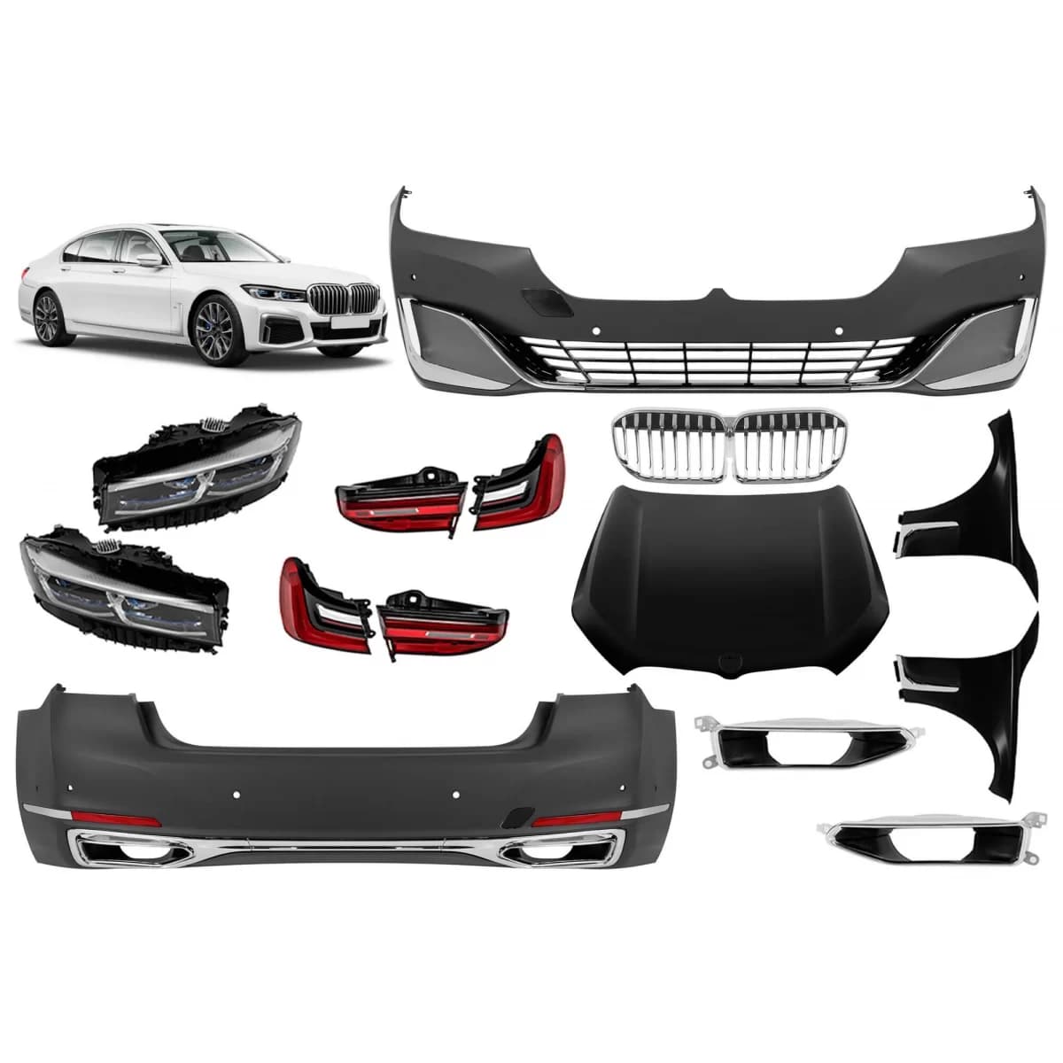 Tuning 740 style package suitable for BMW 7 Series G11, G12 2016-2018, conversion to G11, G12 LCI 2019-2022