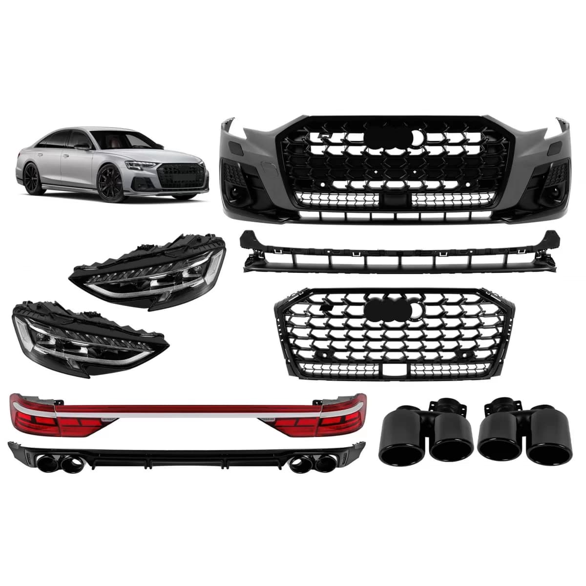 Tuning body kit Horch type suitable for Audi A8 D5 2017-2022 to S8 D5PA after 2023 with black elements