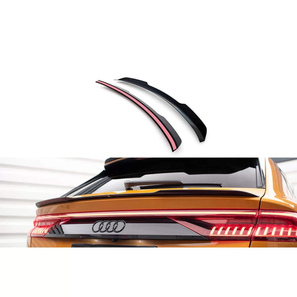 Spoiler suitable for Maxton Design version 2 type S-Line on Audi Q8 S-line after 2018, SQ8 after 2019, black lacquer