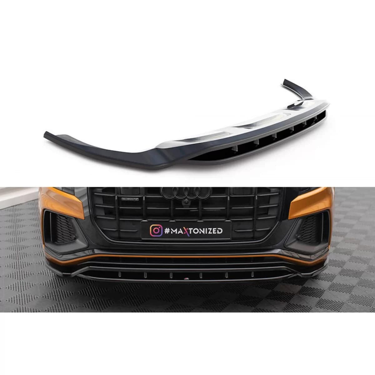 Maxton Design version 1 spoiler suitable for front S-Line bumper of Audi Q8, SQ8 after 2018, black lacquer