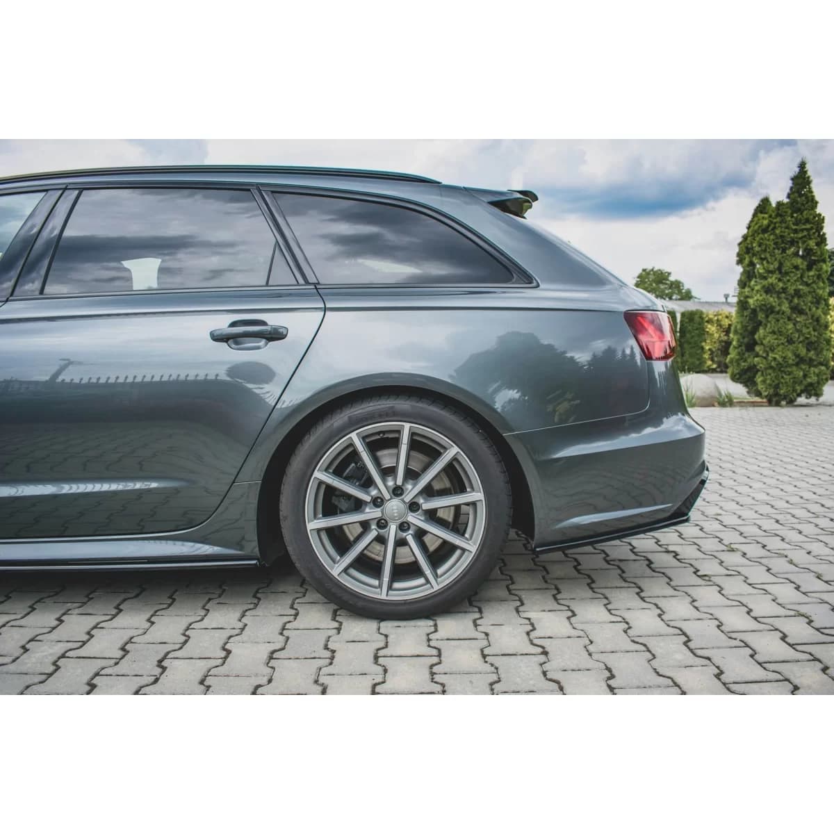 Maxton Design side add-ons suitable for rear S6, S-Line bumper on Audi A6 C7 sedan, Avant 2014-2017, black lacquer