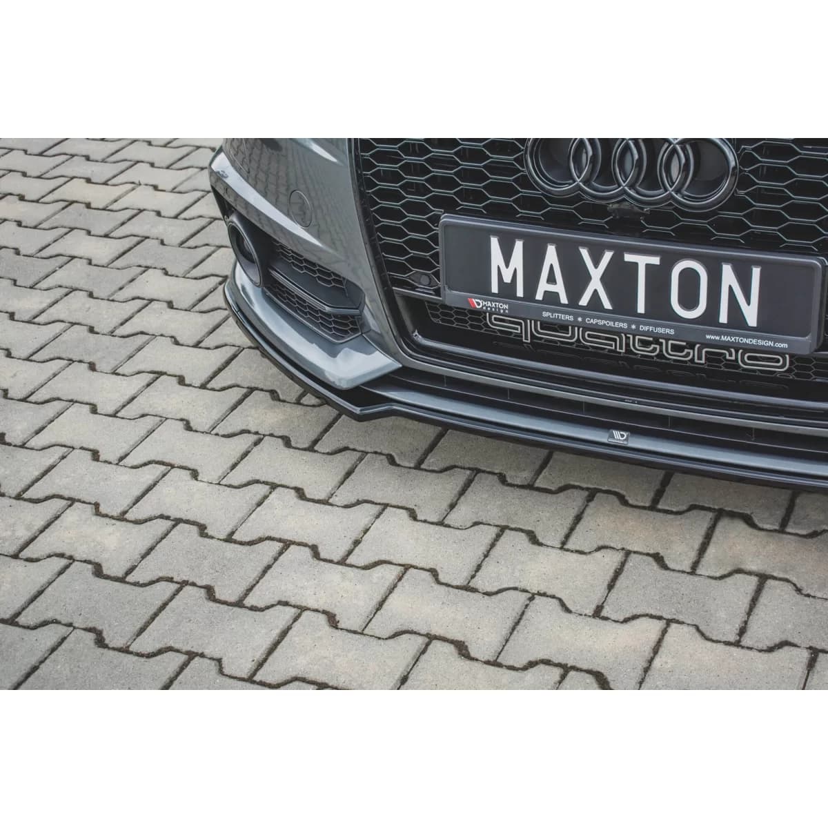 Maxton Design spoiler suitable for front S6, S-Line bumper of Audi A6 C7 sedan, Avant 2014-2017, black lacquer