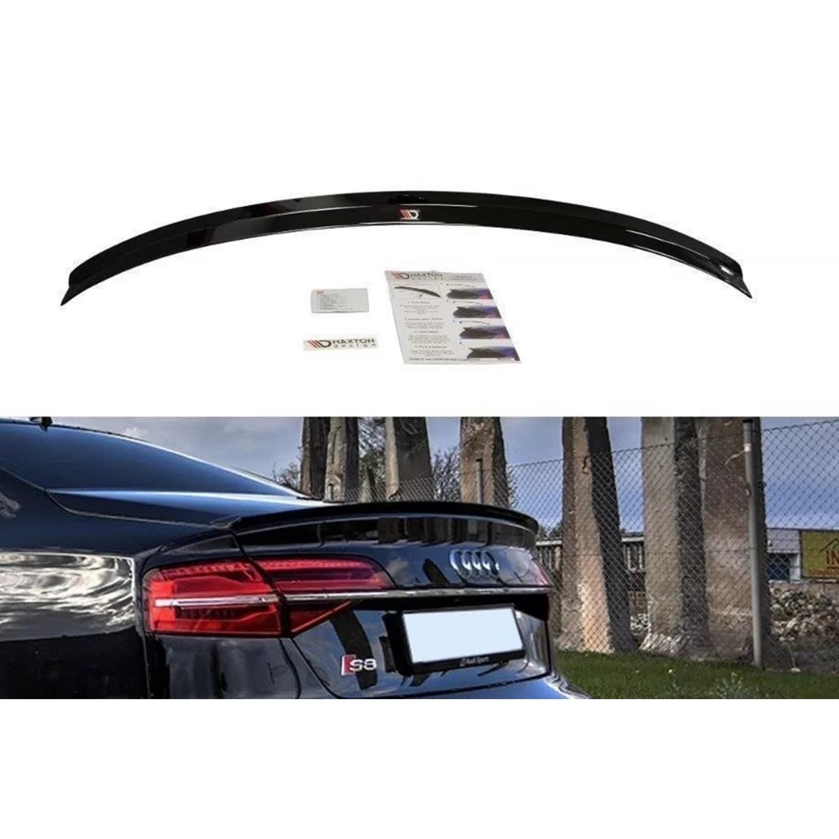 Maxton Design S8 type spoiler suitable for Audi A8 D4 trunk 2013-2017, black lacquer