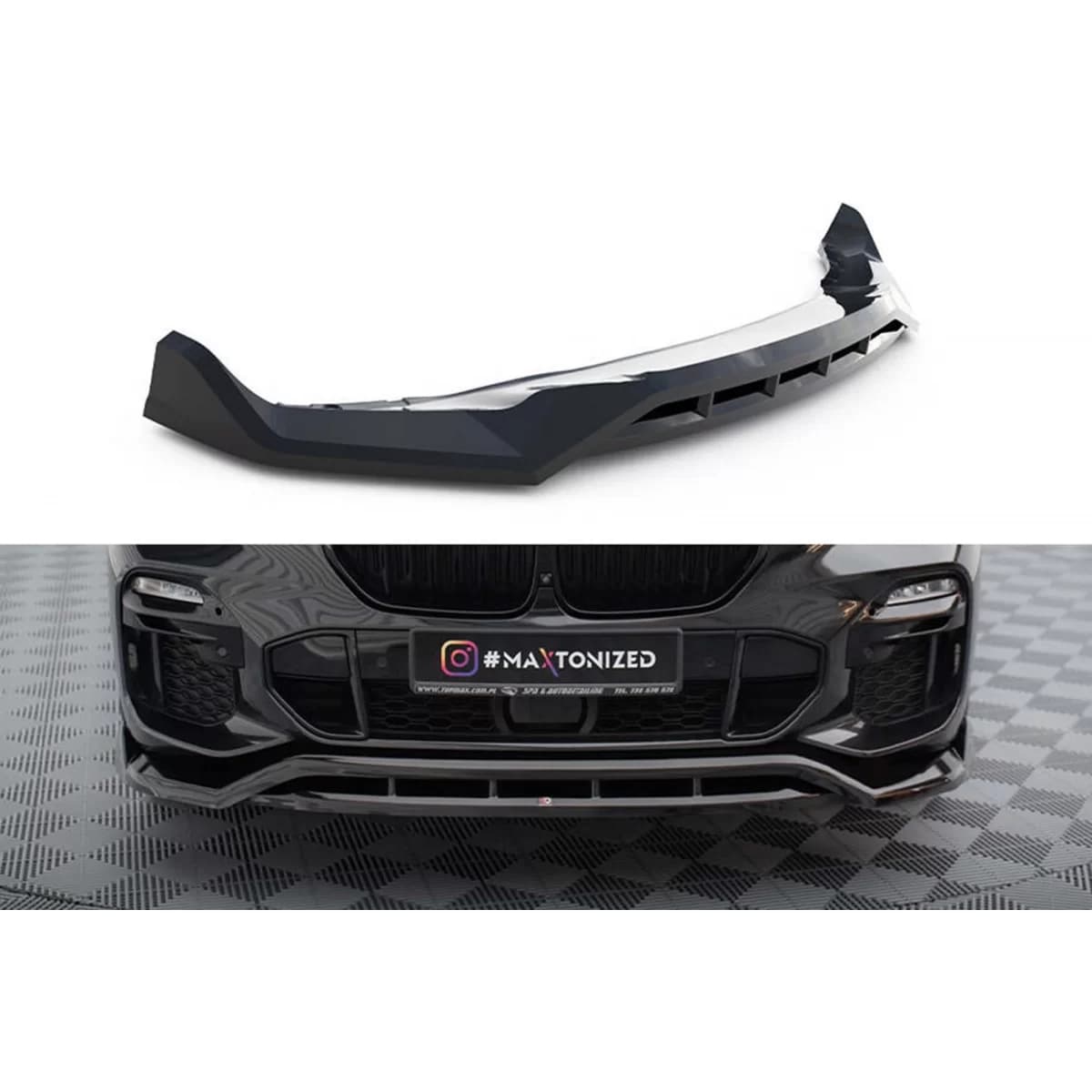 Maxton Design version 2 spoiler suitable for front bumper of BMW X5 G05 with M package 2018-2023, black lacquer