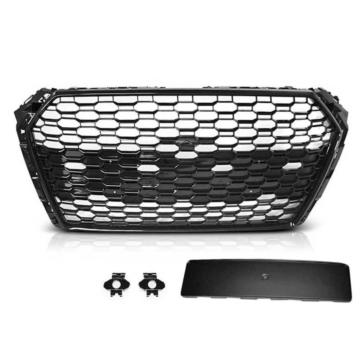 Black lacquer RS4 type grille suitable for Audi A4 B9 sedan, wagon 2015-2019 with parking sensor openings