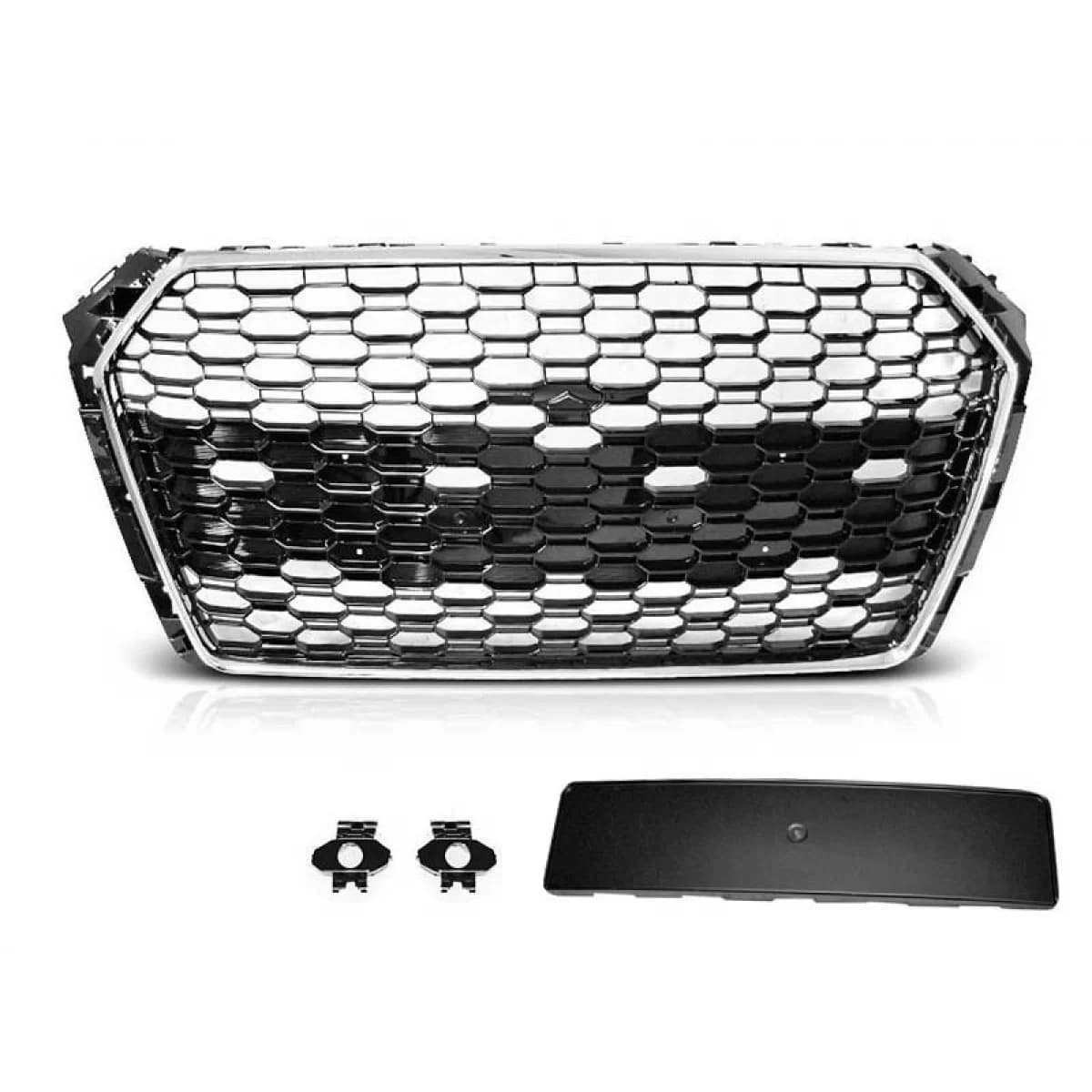Chrome/black RS4 type grille suitable for Audi A4 B9 sedan, wagon 2015-2019 with parking sensor openings