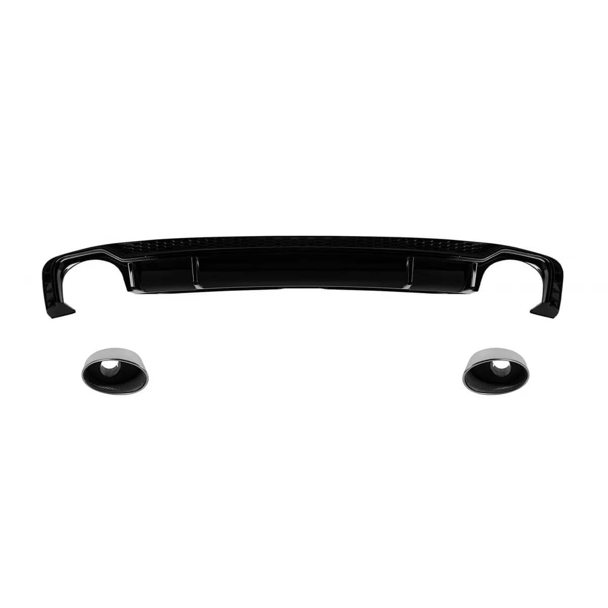 RS5 type diffuser with chrome tips suitable for rear S-line bumper on Audi A5 Sportback, Coupe, Cabrio 2016-2020 -O--O-
