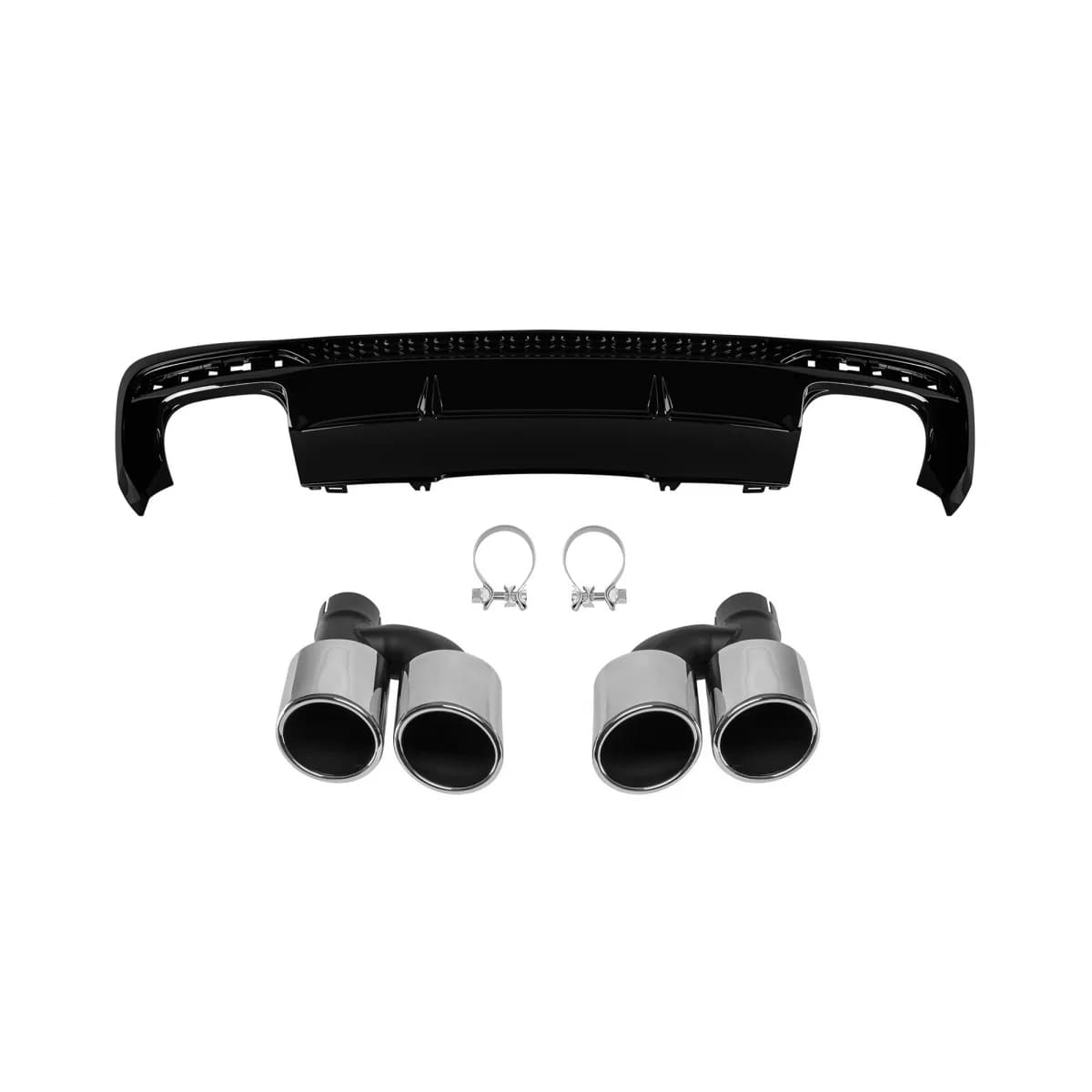 S4 type diffuser with chrome tips suitable for rear S line bumper on Audi A4 sedan, wagon 2020-2022, black lacquer -oo--oo-