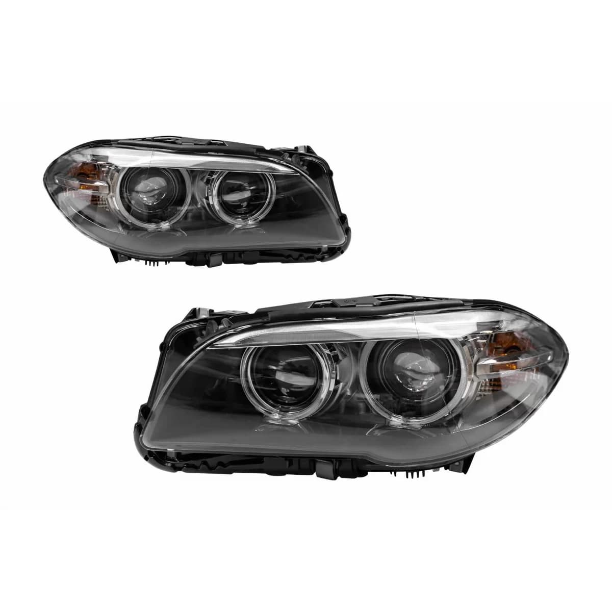LCI type xenon headlight set suitable for BMW 5 Series F10 sedan, F11 touring 2010-2013 with black base for models with factory xenon headlights