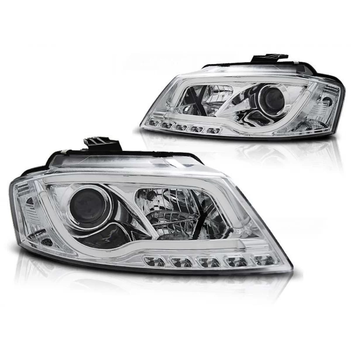 Tuning headlight set with real DRL lights suitable for Audi A3 8P 2008-2012 3D/5D, left and right